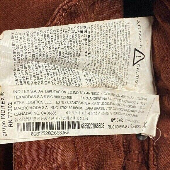 Zara trf Collection Frayed Denim flare crop jean orange red Sz 4 - Picture 9 of 12